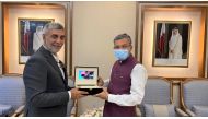 Ambassador of India to Qatar, H E Dr. Deepak Mittal at the Urdu Radio office during the National Day celebrations.
