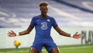 Chelsea's English striker Tammy Abraham celebrates after scoring a goal. (AFP / Clive Rose)