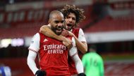 Arsenal's Alexandre Lacazette celebrates scoring their first goal Pool via REUTERS/Julian Finney 