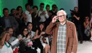 This file photo taken on July 9, 2016 shows France's fashion designer Pierre Cardin gesturing during the 2016-2017 fall/winter Haute Couture collection fashion show in Bonnieux, southeastern France. French fashion designer Pierre Cardin died on December 2