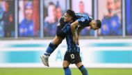  Inter Milan's Achraf Hakimi celebrates scoring their sixth goal with Lautaro Martinez REUTERS/Jennifer Lorenzini