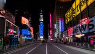 An empty Times Square is seen during the virtual New Year's Eve event following the outbreak of the coronavirus disease (COVID-19) in the Manhattan borough of New York City, New York, U.S., December 31, 2020. REUTERS/Jeenah Moon
