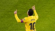 January 6, 2021 Barcelona's Lionel Messi celebrates scoring their third goal REUTERS/Vincent West