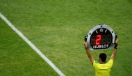 June 19, 2018 Fourth official with the substitution board REUTERS/Kai Pfaffenbach/File Photo