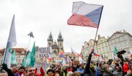 Demonstrators attend a protest against the Czech government's restrictions, as the spread of the coronavirus disease (COVID-19) continues, at the Old Town Square in Prague, Czech Republic January 10, 2021. REUTERS/David W Cerny
