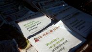 A WhatsApp advertisement is seen on the front pages of newspapers at a stall in Mumbai, India, January 13, 2021. Picture taken January 13, 2021. REUTERS/Francis Mascarenhas
