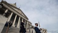 The Honour Guard arrives at the East Front of the U.S. Capitol during the dress rehearsal ahead of U.S. President-elect Joe Biden's inauguration in Washington, U.S., January 18, 2021. Rod Lamkey/Pool via REUTERS