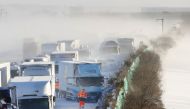 General view shows the site where cars were involved in a series of crashes when a snow storm struck a stretch of highway on the Tohoku Expressway in Osaki, Miyagi prefecture, northern Japan January 19, 2021. Kyodo via REUTERS