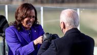 Kamala Harris bumps fists with Joe Biden after being sworn in as Vice President of the United States during the inauguration on the West Front of the U.S. Capitol in Washington, U.S., January 20, 2021. REUTERS/Jonathan Ernst/Pool TPX IMAGES OF THE DAY
