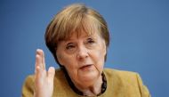 German Chancellor Angela Merkel addresses a news conference at the Bundespressekonferenz, about the current situation of the spread of the coronavirus disease (COVID-19), in Berlin, Germany, January 21, 2021. Michael Kappeler/Pool via REUTERS