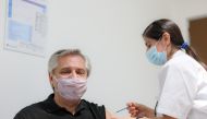 Argentina's President Alberto Fernandez gets vaccinated with the Sputnik V (Gam-COVID-Vac) vaccine at the Hospital Posadas, in Buenos Aires, Argentina January 21, 2021. Esteban Collazo/Argentine Presidency/Handout via REUTERS 
