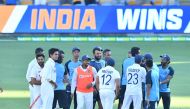 India celebrates winning on day five of the fourth test match between Australia and India at the Gabba in Brisbane, Australia, January 19, 2021. AAP Image/Darren England via REUTERS ATTENTION EDITORS - THIS IMAGE WAS PROVIDED BY A THIRD PARTY. NO RESALES.