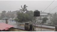 Rain falls before the landfall of cyclone Eloise in Beira, Mozambique January 22, 2021, in this still image taken from a video obtained from social media. 