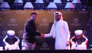 Virtuocity Center Manager Ionut Stefan Negru and eSports star Ahmed Al Meghessib during the contract signing, yesterday.