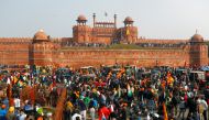 FILE PHOTO: Farmers gather in front of the historic Red Fort during a protest against farm laws introduced by the government, in Delhi, India, January 26, 2021. REUTERS/Adnan Abidi/File Photo
