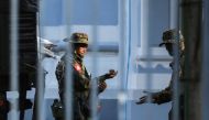 Myanmar soldiers are seen inside City Hall in Yangon, Myanmar February 1, 2021. REUTERS/Stringer