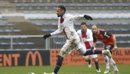 Paris St Germain's Neymar scores their first goal from the penalty spot - Lorient v Paris St Germain. Reuters/Stephane Mahe