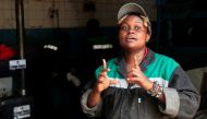 Nzambi Matee, founder of Gjenge Makers, a social enterprise that recycles and up-cycles waste plastic into construction products such as paving bricks, talks during a Reuters interview in Nairobi, Kenya January 21, 2021. Reuters/Thomas Mukoya
