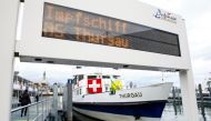 MS Thurgau excursion boat with a COVID-19 vaccination center onboard is moored in the harbour of Romanshorn on Lake Constance, Switzerland February 2, 2021. REUTERS/Arnd Wiegmann
