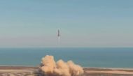 The SpaceX Starship SN9 prototype rocket lifts off for a test flight from its launch pad in a still image from video in Boca Chica, Texas, U.S. February 2, 2021. SpaceX/Social Media via REUTERS.