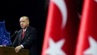 FILE PHOTO/Turkish President Tayyip Erdogan makes a speech during a meeting in Ankara, Turkey October 26, 2020.
