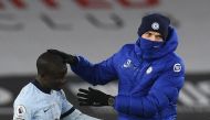 Chelsea manager Thomas Tuchel with N'Golo Kante. REUTERS/Oli Scarff 
