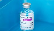 A vial of the Oxford-AstraZeneca COVID-19 vaccine is seen at Basingstoke Fire Station, in Basingstoke, Britain February 4, 2021. REUTERS/Peter Cziborra
