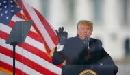 FILE PHOTO: U.S. President Donald Trump gestures as he speaks during a rally to contest the certification of the 2020 U.S. presidential election results by the U.S. Congress, in Washington, U.S, January 6, 2021. REUTERS/Jim Bourg/File Photo
