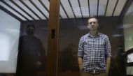 Russian opposition leader Alexei Navalny attends a hearing to consider an appeal against an earlier court decision to change his suspended sentence to a real prison term, in Moscow, Russia February 20, 2021. REUTERS/Maxim Shemetov 