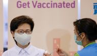 Hong Kong's Chief Executive Carrie Lam receives a dose of the Sinovac Biotech coronavirus disease (COVID-19) vaccine at a community vaccination centre in Hong Kong, China February 22, 2021. REUTERS/Tyrone Siu
