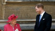 Queen Elizabeth II talks to Prince Harry as they leave after the wedding of Lady Gabriella Windsor and Thomas Kingston at St George's Chapel in Windsor Castle, near London, Britain May 18, 2019. Steve Parsons/Pool via Reuters