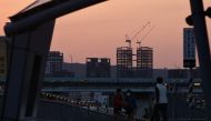 A construction site is seen at sunset hours in Taipei, Taiwan, February 19, 2021. REUTERS/Ann Wang

