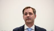 Belgium's Prime Minister Alexander De Croo speaks at a news conference after a government meeting to announce new coronavirus disease (COVID-19) related restrictions in Brussels, Belgium February 26, 2021. REUTERS/Johanna Geron/Pool