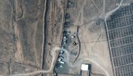 A close up view of buildings at an Iraq-Syria border crossing before airstrikes, seen in this February 3, 2021 handout satellite image provided by Maxar.  
