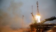 The Soyuz spacecraft with the Arktika-M satellite for monitoring the climate and environment in the Arctic, blasts off from the launchpad at the Baikonur Cosmodrome, Kazakhstan February 28, 2021. 