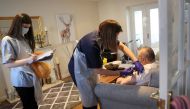 Nurse Elspeth Huber from Hannage Brook Medical Centre administers the COVID 19 vaccine during home visits to the most venerable people amid the outbreak of the coronavirus disease (COVID-19) near Wirksworth, Derbyshire Britain, February 26, 2021. REUTERS/