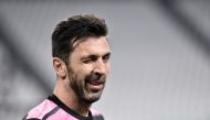 Juventus' Gianluigi Buffon during the warm up before a match. Reuters/Massimo Pinca