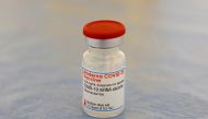 A vial of the Moderna COVID-19 vaccine is seen at a vaccination center in Calais as part of the coronavirus disease (COVID-19) vaccination campaign in France, March 4, 2021. REUTERS/Pascal Rossignol
