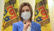 Moldova's President Maia Sandu attends a news briefing with European Council President Charles Michel (not pictured) in Chisinau, Moldova February 28, 2021. REUTERS/Vladislav Culiomza/File Photo