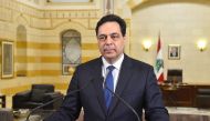 Lebanon's caretaker Prime Minister Hassan Diab speaks at the government palace in Beirut, Lebanon March 6, 2021. Dalati Nohra