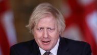 Britain's Prime Minister Boris Johnson holds a virtual news conference at 10 Downing Street, amid the coronavirus disease (COVID-19) outbreak, in London, Britain, March 8, 2021. REUTERS/Hannah Mckay/Pool
