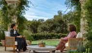 Meghan, Duchess of Sussex, gives an interview to Oprah Winfrey in this undated handout photo. Harpo Productions/Joe Pugliese/Handout via REUTERS 