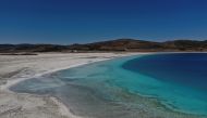 A general view of Salda Lake in Burdur province, Turkey, March 1, 2021. The official Twitter account of NASA Earth mentioned lake Salda in their tweet a day before NASA rover Perseverance touched down on Mars. Picture taken with a drone on March 1, 2021. 
