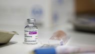 A vial of AstraZeneca coronavirus vaccine is seen at a vaccination centre in Westfield Stratford City shopping centre, amid the outbreak of coronavirus disease (COVID-19), in London, Britain, February 18, 2021. Reuters/Henry Nicholls/File Photo