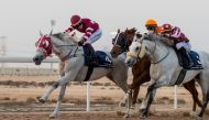 Jockey JP Guillambert  guiding Aaley Al Magam to win the Rodat Al Maida Cup.