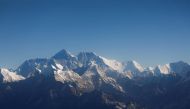 Mount Everest, the world's highest peak, and other peaks of the Himalayan range are seen through an aircraft window during a mountain flight from Kathmandu, Nepal January 15, 2020. REUTERS/Monika Deupala/File Photo