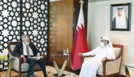 Minister of Commerce and Industry, H E Ali bin Ahmed Al Kuwari during the meeting with, UK Minister for Investment at the Department for International Trade and the Department for Business, Energy & Industrial Strategy, H E Lord Gerry Grimstone.