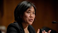 FILE PHOTO: Katherine C. Tai addresses the Senate Finance committee hearings to examine her nomination to be United States Trade Representative, with the rank of Ambassador, in Washington, DC February 25, 2021. Bill O'Leary/Pool via REUTERS/File Photo
