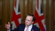 Britain's Health Secretary Matt Hancock holds a news conference at 10 Downing Street, amid the coronavirus disease (COVID-19) outbreak, in London, Britain March 17, 2021. REUTERS/Hannah McKay/Pool
