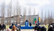 Italian Prime Minister Mario Draghi speaks during a ceremony to honour victims of the coronavirus disease (COVID-19), as Italy holds its first National Day in memory of victims, in Bergamo, Italy, March 18, 2021. Filippo Attili/Palazzo Chigi Press Office/